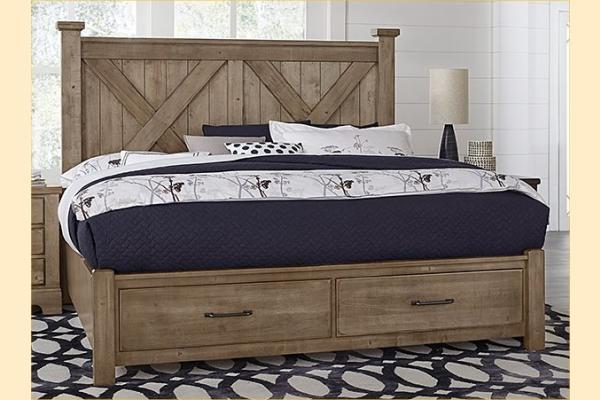 VB Artisan & Post  Cool Rustic-Stone Grey Queen X Bed W/ Storage Footboard